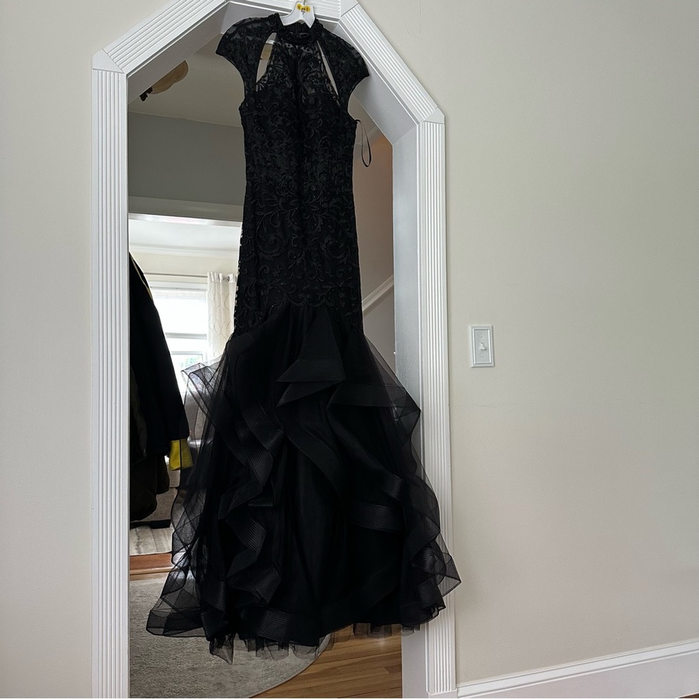 High Neck Ruffled Trumpet Dress